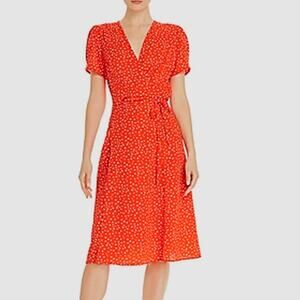 AQUA BLOOMINGDALES Red White Heart Print Wrap Knee Length Short Sleeve Dress M